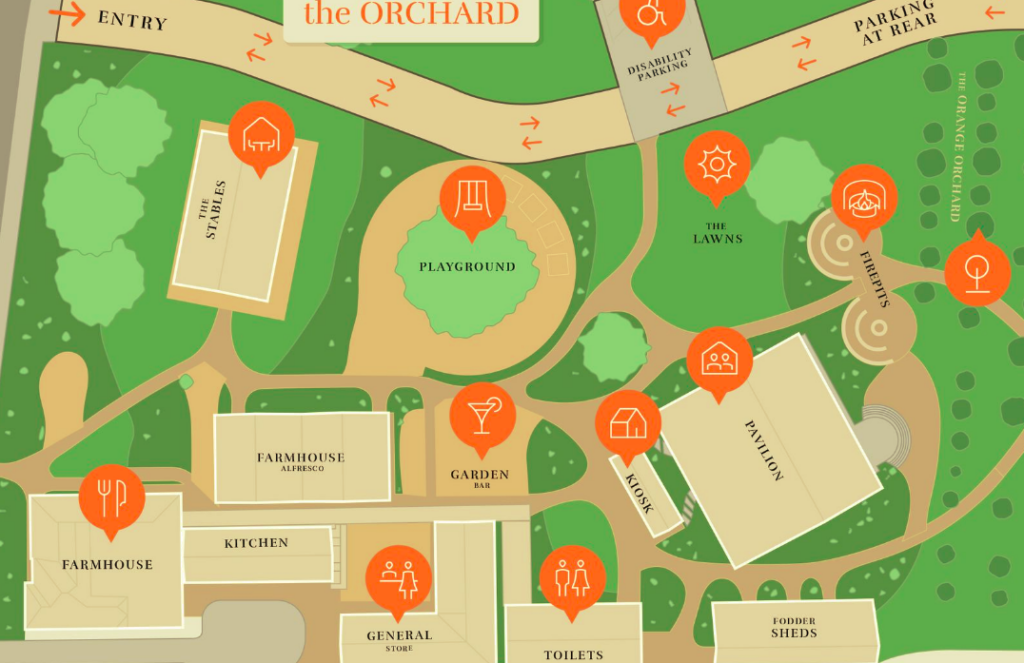 A map detailing the range of eateries, function rooms and facilities available to visitors